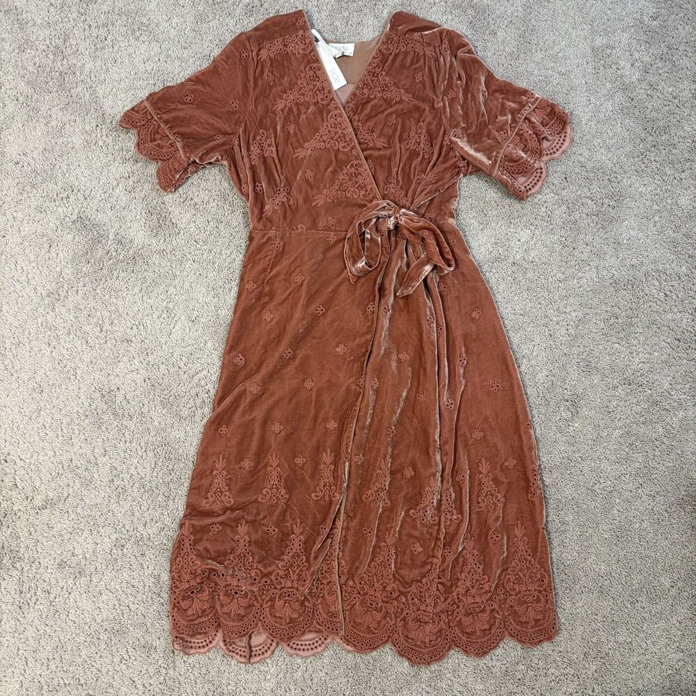 NWT JADE by JOHNNY WAS Lola Velvet Wrap Eyelet Trim Silk Blend Midi Dress XL